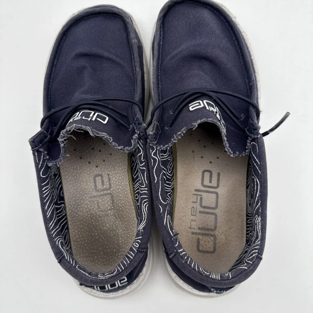 Hey Dude Wally Navy Blue Shoes Boys Girls Youth Sz Y6 L7 Slip On Comfort Shoes